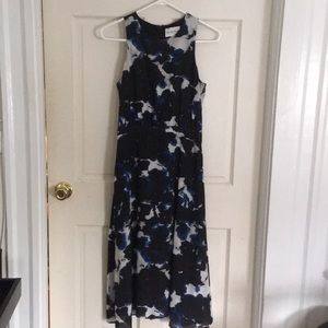 Blue black and white midi dress